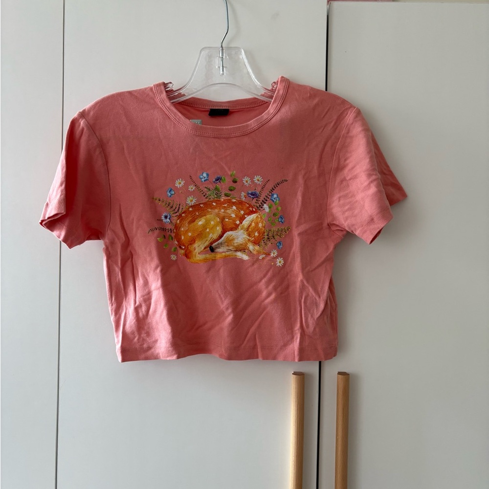 Urban outfitters, women’s Pink Graphic deer Crop Top
